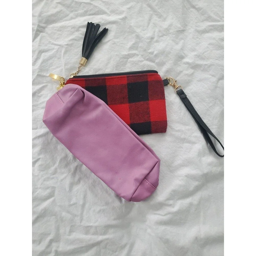 Sephora Make-up Bag & Unknown Brand (Lot Of 2) Purple/Buffalo Plaid/Faux Leather